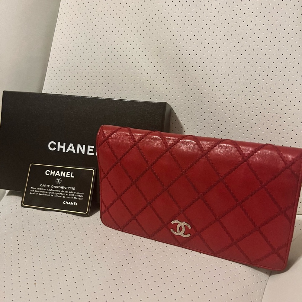 Chanel Red Quilted Clutch/Wallet